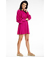Къса цикламена рокля с буфан ръкави Ella-3 снимка