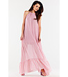 Дълга рокля в цвят розова пудра Kaya-3 снимка