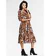 Кафява рокля с принт Diona-3 снимка
