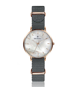 Дамски розовозлатист часовник със сива каишка Nona снимка