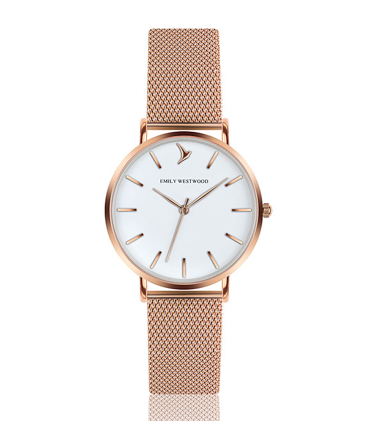 Розовозлатист дамски часовник с бял циферблат Lea снимка