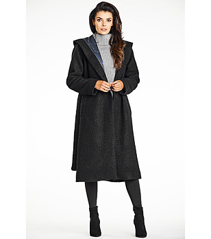 Черно дамско палто с качулка Annie снимка