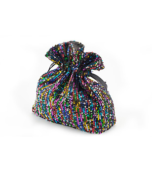 Малка дамска многоцветна чанта за китка с пайети Emma снимка