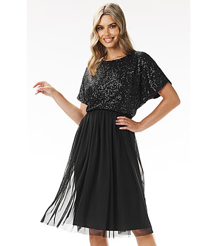 Черна рокля с тюл и пайети Fifi снимка