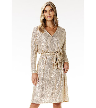 Бежова рокля с пайети Sarita снимка