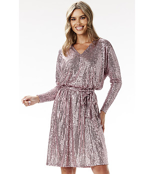 Рокля в розов нюанс с пайети Sarita снимка