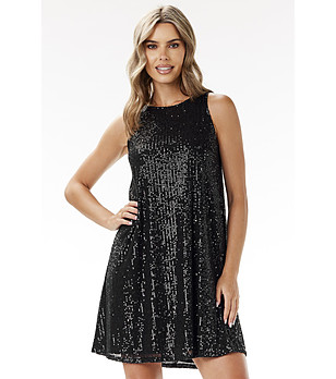 Черна къса рокля с пайети Reneta снимка