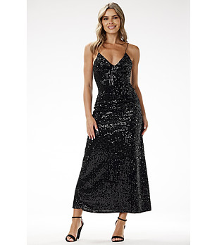 Дълга черна ефектна рокля с пайети Jenna снимка