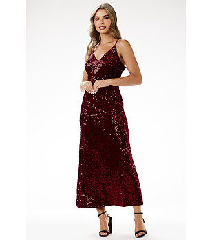 Дълга рокля в бордо с пайети Alexandria снимка