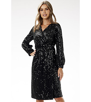 Черна рокля с пайети Denis снимка