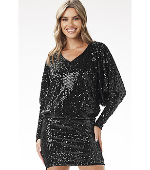 Черна къса рокля с пайети Daya снимка