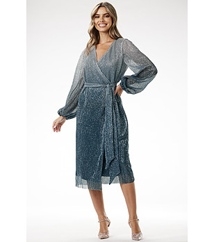 Рокля в зелени нюанси с лъскав ефект Izira снимка