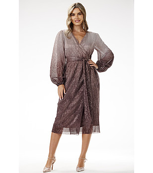 Рокля в кафяви нюанси с лъскав ефект Izira снимка