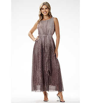 Дълга блестяща рокля в кафяви нюанси Veni снимка