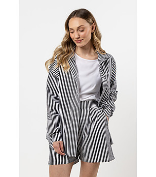 Дамска памучна риза в черно и бяло на райе Gina снимка