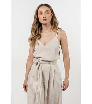 Бежов памучен топ с презрамки Mona снимка