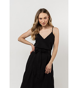 Черен памучен топ с презрамки Mona снимка