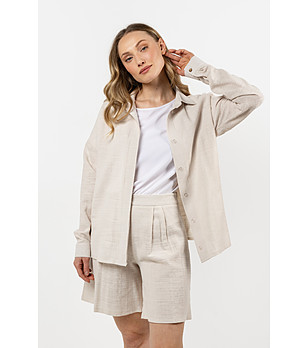 Памучна дамска бежова риза Goel снимка