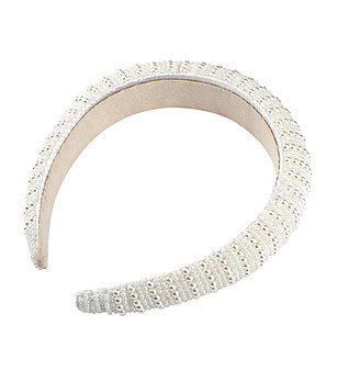 Широка диадема в бяло с перли снимка