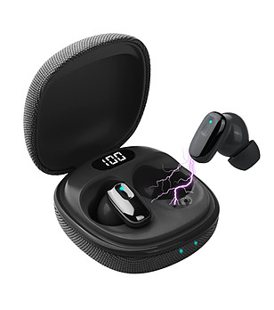 Безжични слушалки в черно с LED дисплей снимка