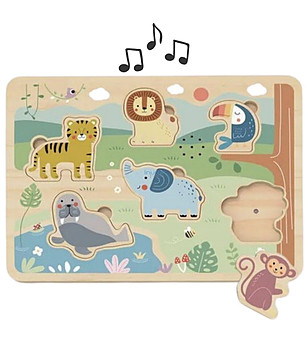 Дървен пъзел със звуци Животни снимка
