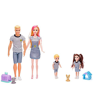 Семейство кукли с деца и домашни любимци 30 см снимка