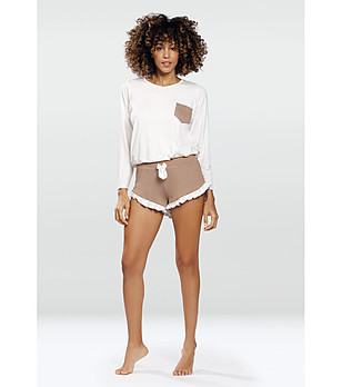 Дамска пижама в екрю и бежово Ronnie снимка