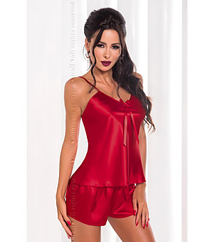 Червена дамска сатенена пижама Aria  снимка