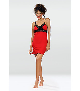 Червена нощница с черна дантела Cassidy  снимка