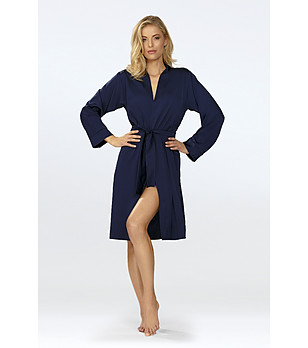 Тъмносин дамски халат Amina снимка