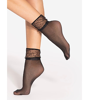 Къси черни дамски чорапи с тюл на точки 15 DEN снимка