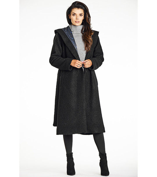 Черно дамско палто с качулка Annie снимка