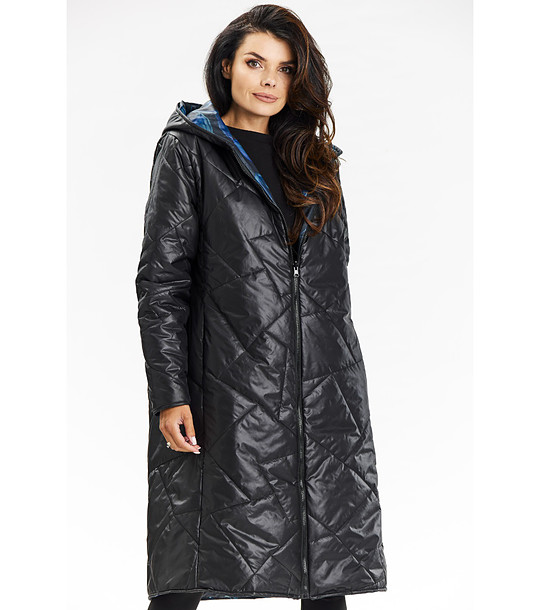 Дълго дамско яке в черно и синьо с две лица Ellen снимка