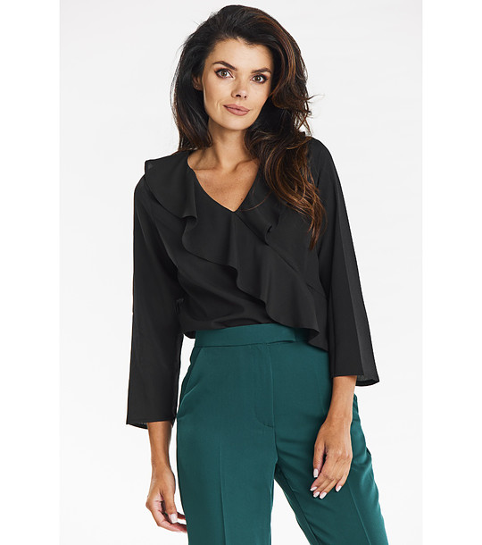 Черна дамска блуза с волани Fifi снимка