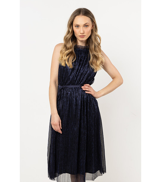 Елегантна тъмносиня рокля с метализирани нишки Holly снимка