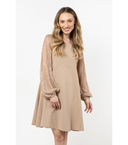 Бежова рокля с ефирни ръкави Elly снимка