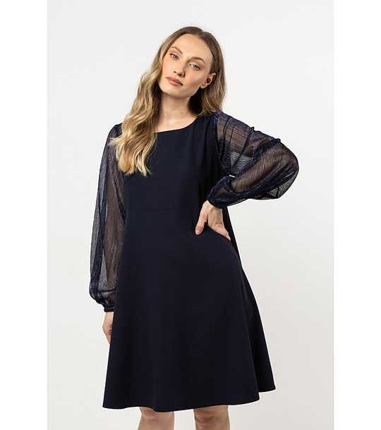 Тъмносиня рокля с ефирни ръкави Elly снимка