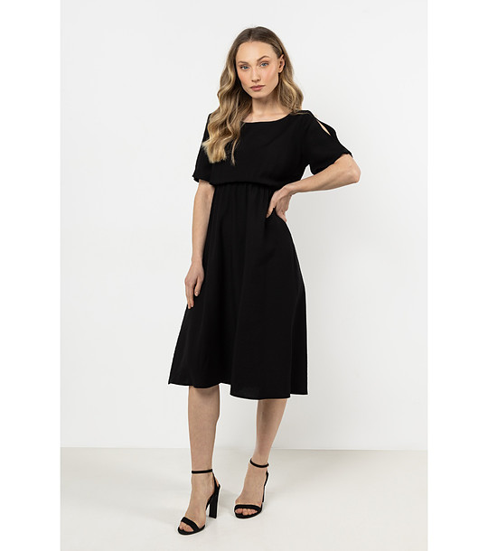 Черна рокля с къси ръкави с прорези Oktava снимка