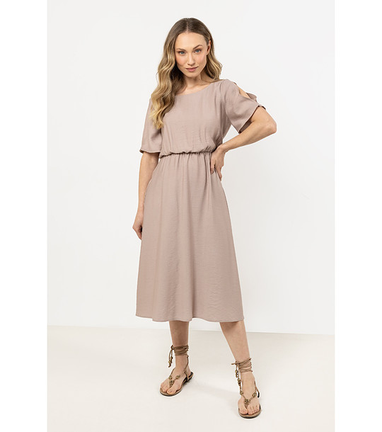 Бежова рокля с къси ръкави с прорези Oktava снимка