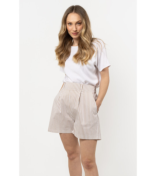 Дамски памучни къси панталонки в бежово и бяло на райе Deniz снимка