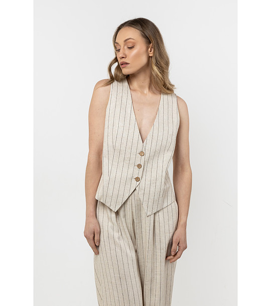 Бежов дамски елек на фино райе Lina снимка