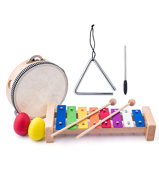 Комплект дървени музикални инструменти с триъгълник снимка