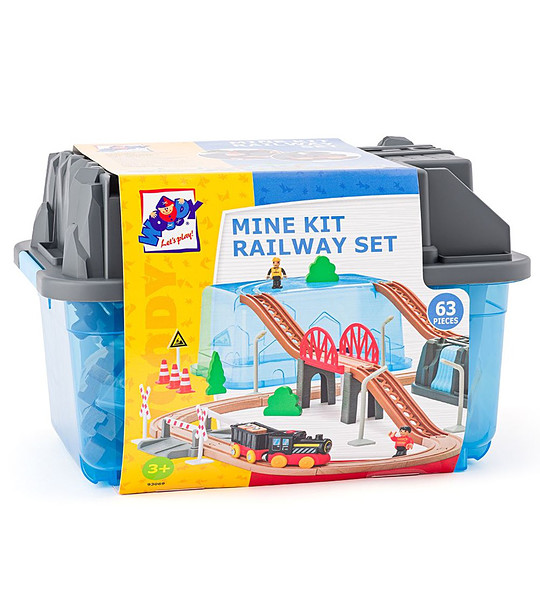 Комплект с дървено влакче батерия Мина 63 части снимка