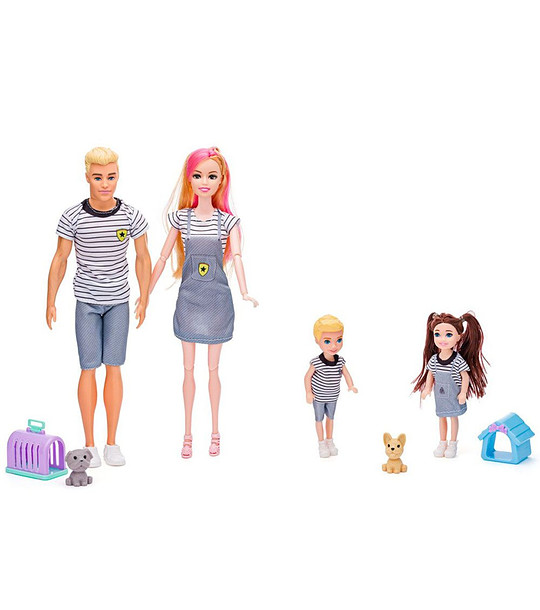 Семейство кукли с деца и домашни любимци 30 см снимка