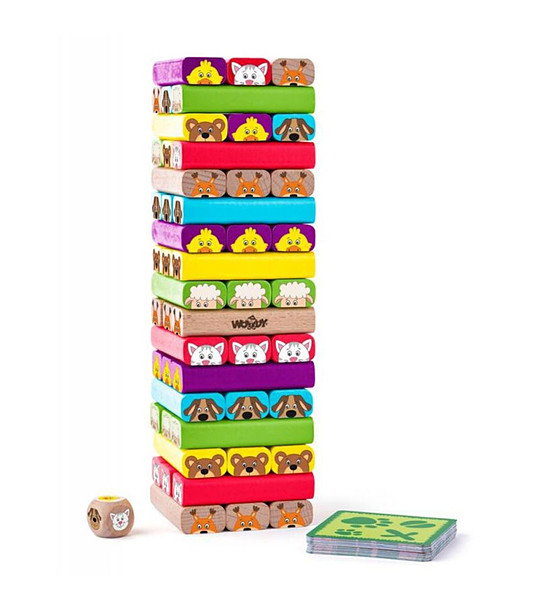 Дървена цветна дженга със зарче Животни снимка