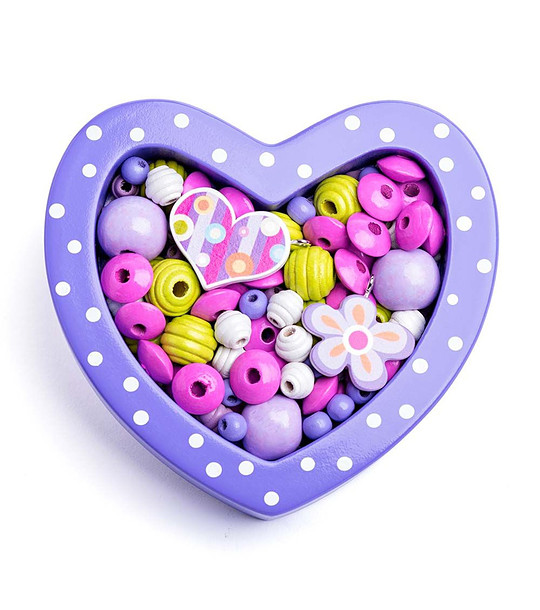 Дървени мъниста за нанизване Малко лилаво сърце снимка