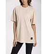 Бежова дамска памучна овърсайз тениска-3 снимка