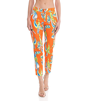 Оранжев в дамски панталон с принт снимка