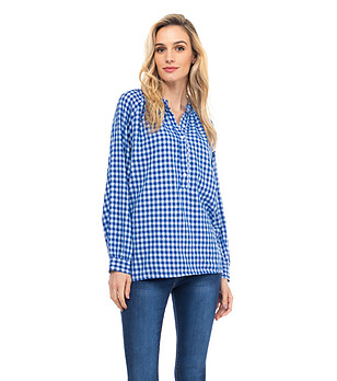 Синя дамска блуза на каре снимка