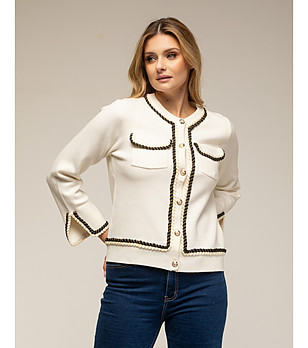 Дамско сако в екрю с черни кантове снимка